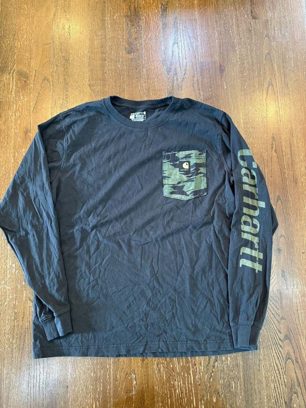 Carhartt Relaxed Fit Long Sleeve Camo Pocket T-Shirt Black Size Large
